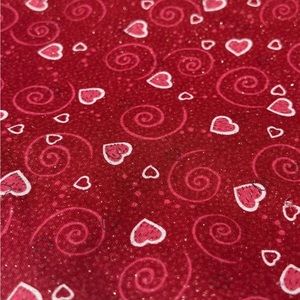 Hearts & Scrolls Red Glitter Fabric Valentine's Day 100% Cotton 1.2 X 3.49 Yards
